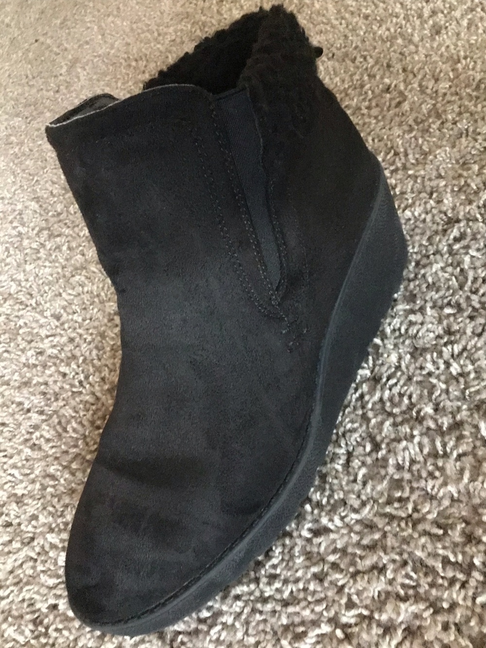 Women's Black Suede Wedged Ankle Bootie - Stylish Comfort, size 9